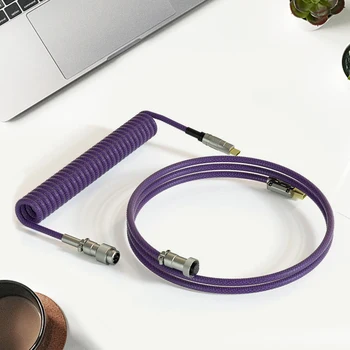 1,5 м Спиральный кабель Type C К USB-кабелю для зарядки и передачи данных, Пружинный Шарнир с гальваническим покрытием, Авиационная Рыболовная Сеть, Оплетка, Аксессуары для клавиатуры