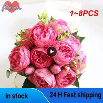 1 ~ 8ШТ 30 см Букет искусственных цветов из розового шелкового пиона, 5 больших головок и 4 бутона, Дешевые искусственные цветы для домашнего свадебного украшения