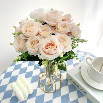 1 Букет Высококачественных Искусственных цветов, Роза, Розовый Букет, Цветные Цветы для свадьбы, фестиваля, Подарок 