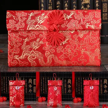 1 предмет, Парчовый мешочек с кисточками в китайском стиле, Счастливый Денежный мешок, Красный конверт, Открытка, Конверт для хранения фотографий и писем, Карман для Счастливого Нового года