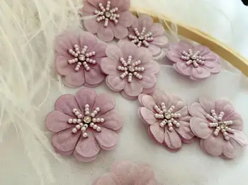 10 штук фиолетовых лепестков 3D-цветов ручной работы с аппликацией из бисера и камня для швейных принадлежностей Zakka, декора одежды