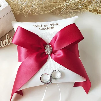 1шт уникальные кольца на предъявителя держатель подушки атласная свадебная подушка с белой вышивкой именное кольцо подушка