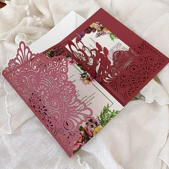 (20 шт. / лот) 3D всплывающая пригласительная открытка на свадьбу, вырезанная лазером карманная открытка на годовщину свадьбы жениха, открытка для душа невесты
