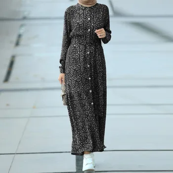 2022 Женское мусульманское платье Дубай, Турция, Ближний Восток, Абая, Модный халат с длинным рукавом и цветочным принтом, платье с повязкой на голову