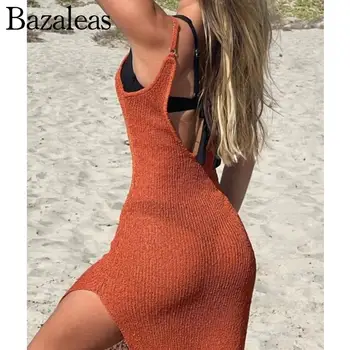 2023 bazaleas store Y2K женские платья праздничные наряды Элегантное летнее трикотажное облегающее платье с разрезом и открытой спиной одежда