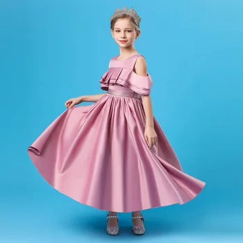 2023 Ins Модные вечерние платья для девочек, Новые Длинные платья принцессы, детское платье для девочек без рукавов