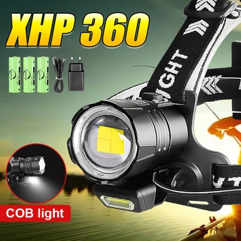 2023 Новейший XHP360 Мощный налобный фонарь Перезаряжаемый головной Фонарь Фонарь высокой Мощности XHP90 USB Кемпинговый головной фонарь Свет