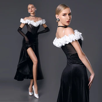 2023 Новое платье для бальных танцев, сексуальное платье с открытыми плечами, одежда для выпускного вечера, вальс, танго, стандартный танцевальный сценический костюм YS4893