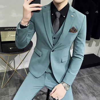 2023 Новый мужской костюм высокого класса (костюм + жилет + брюки), модный универсальный корейский вариант, тонкий маленький костюм, бутик-костюм-тройка