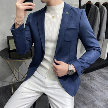 2023 Новый Мужской Пиджак Корейской версии Slim Suit Красивый Костюм Повседневный Замшевый Маленький Костюм Повседневная Одежда Блейзер Masculino Slim Fit