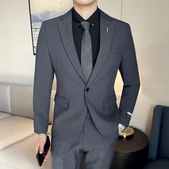 2023 Новый Текстурный Повседневный костюм-двойка для мужчин, Приталенный Высококачественный костюм с пиджаком и брюками, приталенный костюм с высококачественной текстурой
