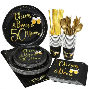 30/40/50/60-летний Взрослый день рождения одноразовая посуда для вечеринок 30th Cheers Пивные блестящие бумажные тарелки, чашки, скатерти декор