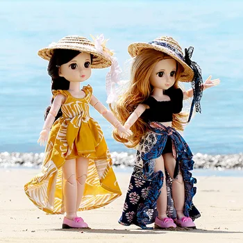 30 см Куклы BJD в богемном платье, соломенная шляпа, кукла 1/6 для девочек, летняя пляжная одежда, игрушки для наряжания на день рождения ребенка, подарок на фестиваль
