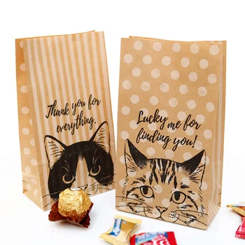 5 шт. милый кот сумка крафт-бумага в горошек и полоску, сумка подарок партии свадебные украшения конфеты мешок еда печенье упаковка бумажный мешок