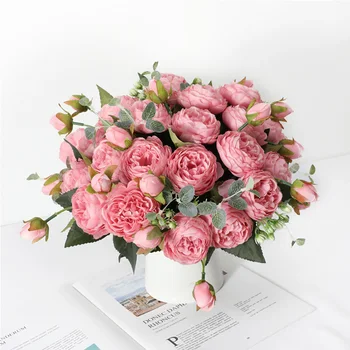 9 Бутонов с сердцевиной пиона Имитация цветка Пион Домашний Свадебный с розой Украшение рабочего стола Украшения