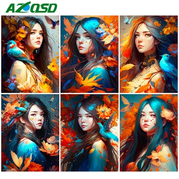 AZQSD Картина маслом по номерам Портрет Женщины Рисунок На холсте Раскраска по номерам Цветок Птица Ремесленное Украшение дома