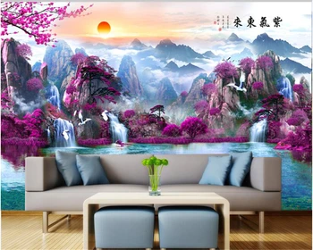 beibehang Custom fashion красивая декоративная живопись слайд papel de parede 3d обои фиолетовый большой 3D пейзаж из папье-маше