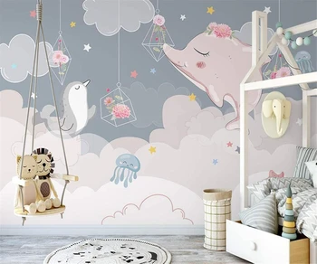 beibehang Customize papel de parede новые скандинавские обои с ручной росписью в романтическом небесно-розовом цвете для детей с мультяшными животными