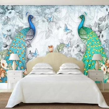 Beibehang Заказал большие обои 3d фрески современный свежий стерео благоприятный павлин цветок бабочка ТВ фон обои