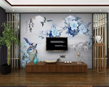 beibehang Пользовательские модные шелковистые 3D обои в китайском стиле с ручкой, Пионом, богатой магнолией, китайским ТВ-фоном, обоями, домашним декором