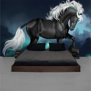 beibehang Фотообои на заказ 3D Черная лошадь Скачет Фреска Голубое небо Обои для гостиной Диван ТВ Фоновое оформление