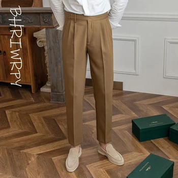 BHRIWRPY 2023 Мужские летние Тонкие деловые однотонные зауженные брюки, Универсальные брюки для повседневного костюма Naples с высокой талией