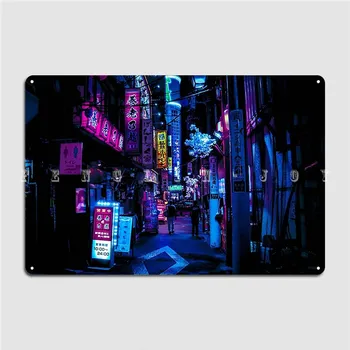 Blue Tokyo Alleys Металлическая вывеска Дизайн стен Клуба Домашний плакат Жестяные плакаты с вывесками