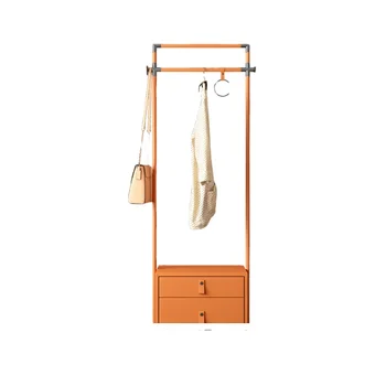 HXL Легкая роскошная вешалка для одежды в итальянском стиле Напольная вешалка для спальни из нержавеющей стали Оранжевая Кожаная мебель