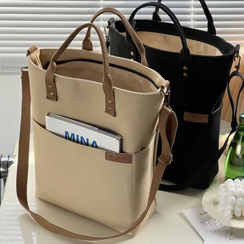 Hylhexyr 2023 Повседневная холщовая сумка-тоут, женские сумки, хлопковые сумки через плечо, сумка для покупок, кошелек на молнии