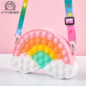 Kawaii Rainbow Bag Pop Fidget Toys Push Bubble Кошелек Сумка Детский Кошелек Для Монет Простой Мультяшный Ямочка Антистресс для Детского Подарка