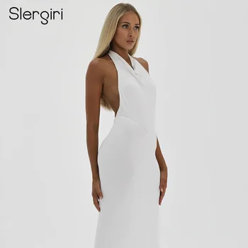 Slergiri элегантное платье на бретельках для вечеринок, женское сексуальное платье без рукавов с открытой спиной, белое облегающее платье с разрезом на спине, новинка 2023 года