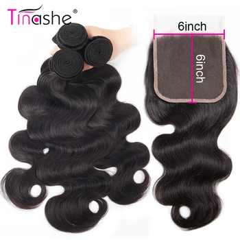 Tinashe Hair Body Wave 3 пучка с закрытием Бразильские пучки плетения волос Remy Человеческие волосы 6x6 Кружевная застежка с пучками