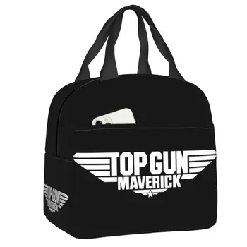 Top Gun Logo White Maverick Изолированная Сумка для Ланча с Логотипом Maverick для Женщин, Водонепроницаемый Пленочный Термохолодильник, Касса для Бенто, Пикника, Путешествий