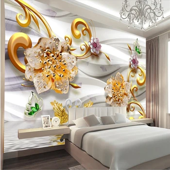wellyu 3d роскошные золотые украшения цветы ювелирные изделия в европейском стиле ТВ фон стены пользовательские большие фрески зеленые шелковые обои