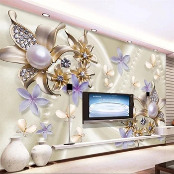 wellyu Индивидуальные большие фрески модное украшение дома жемчуг бриллиантовый цветок бабочка романтический ТВ фон стены