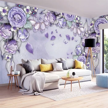 wellyu Пользовательские обои 3d Европейский роскошный фиолетовый цветок ювелирные изделия ТВ фон гостиная спальня фоновые обои
