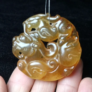 YIZHU CULTUER ART Китайский Древний Нефрит Ручной работы Мать-ребенок зверь Амулет ожерелье Кулон Подарок