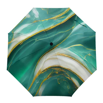 Автоматический складной зонт с мраморной текстурой зеленого цвета, мужской Женский зонт с принтом, легкий дождевик