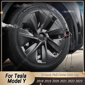 Автомобильные сменные колпачки для ступиц колес 19 дюймов, полностью закрывающие черные Декоративные автомобильные Аксессуары для Tesla Model Y 2018-2023