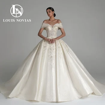 Бальное платье LOUIS NOVIAS Свадебное платье 2023 с рукавом-кепкой и вышивкой в виде сердца, сверкающее свадебное платье с королевским поездом Vestidos De Novia