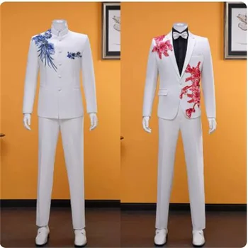 Белые Блейзеры для группы Шаферов, мужские пиджаки, платье для выступления хора, Ternos Masculinos De Luxo Trajes Para Hombres Elegante