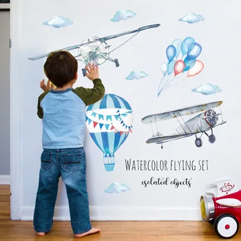 воздушный шар вертолет мультяшная картина творческий фон стены детской комнаты клейкие съемные наклейки на стены дверные наклейки