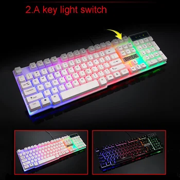 Горячая распродажа Игровая клавиатура с подсветкой на английском языке, Проводная Teclado Gamer, Плавающая светодиодная подсветка USB, Аналогичное механическое ощущение