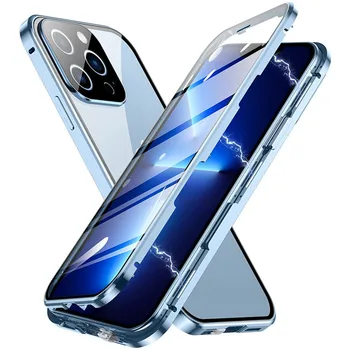 Двусторонний Магнитный Адсорбционный Металлический Бампер Стеклянный Чехол для iPhone 11 13 14 Pro Max 12 Mini XS XR X 8 7 Plus IPhone13 Cover