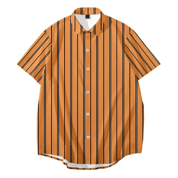 Дышащая рубашка с коротким рукавом, Летний топ в полоску, Мужская мода, Гавайи, Пляжная Повседневная Свободная рубашка большого размера
