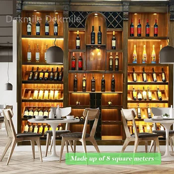 Европейские 3D обои, современные бутылки красного вина, Деревянная винная стойка, легкие фотообои, фон для кафе, ресторана, обоев
