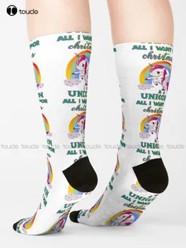 Единорог - это все, что я хочу для рождественских носков Гриб Носки Funny Art Harajuku Уличная Одежда Красочные Мультяшные Носки Новая Мода