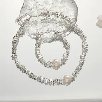Жемчужное ожерелье с геометрическим неправильным сращиванием, подчеркивающее дизайн, маленькие цепочки-ошейники для толпы, Персонализированные модные украшения