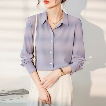 Женские модные рубашки Топы с длинными рукавами Офисные женские однотонные блузки OL на основных пуговицах