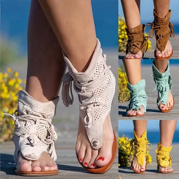 Женские пляжные ботинки с кисточками в богемном римском стиле, женские сандалии-эспадрильи в стиле ретро, женские сандалии для бега босиком, женские сандалии-эспадрильи в стиле ретро